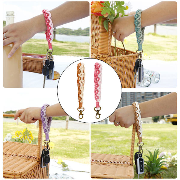 2 st handvävda bomullsrep nyckelring armband handgjord blomma Daisy nyckeltillbehör bilnyckelhänge
