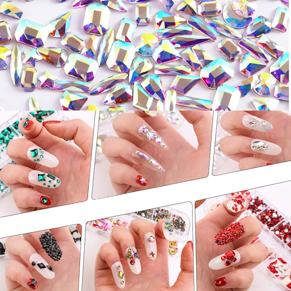 Platt specialformad diamant nagelkonst, strass diamanter kristaller pärlor hängen