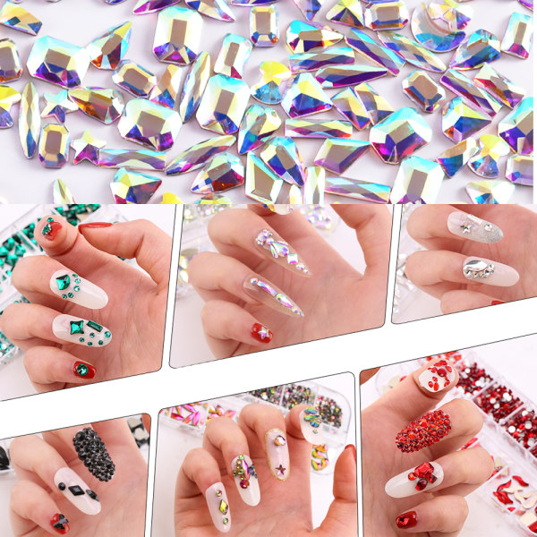 Platt Specialformad Diamond Nail Art， Rhinestones Diamanter Kristaller Pärlor Hängen style 2