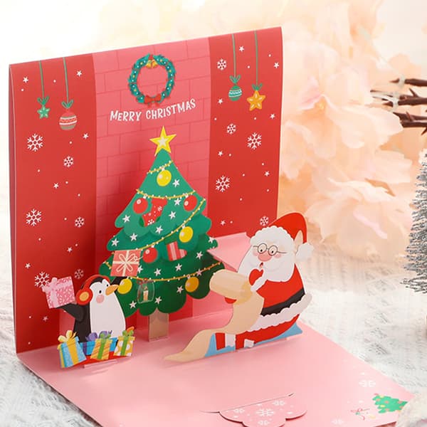 Pop Up-kort Julpaket med 4, Roligt 3D-julkort, Röd