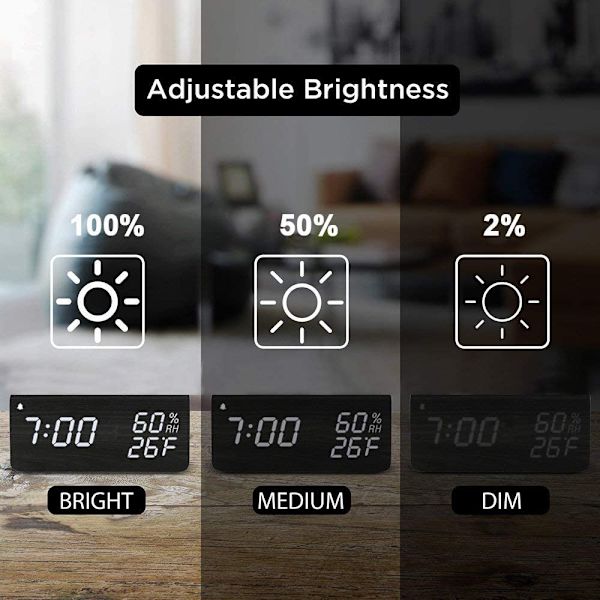 LED hygrometer vækkeur led træur trekant elektronisk digitalt ur træhygrometer
