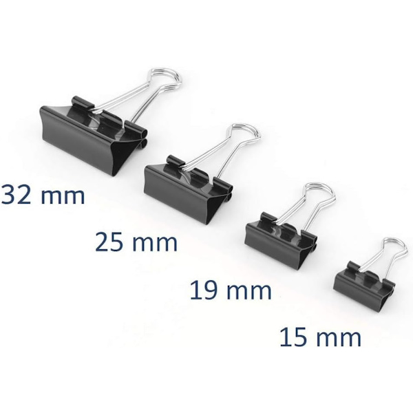Svarta 12-pack Dokumentklämmor 25mm Multifunktionella Pappersklipp Box