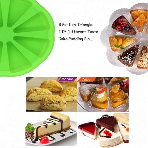 2 st silikonform för tårtbitar/scones, triangelformad med 8 fack, 4 tums diameter