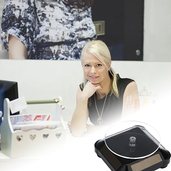 Solcellsdisplayställ Snurrbord, Batteridubbel Använd Roterande Display för Smycken Spinner Klocka Hobby Samling Hylla-Svart