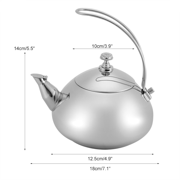 Klassinen 1,5 L ruostumattomasta teräksestä valmistettu teekannu induktiokiukaalle, nopea vedenlämmitin kiehuva kattila (hopea)
