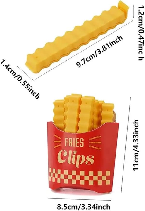 Fritureklips: 12 søde poseklips formet som pommes frites til at forsegle åbnede poser