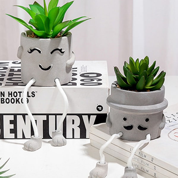 Søt uttrykksimulerende grønn plante bonsai kunstig pottet