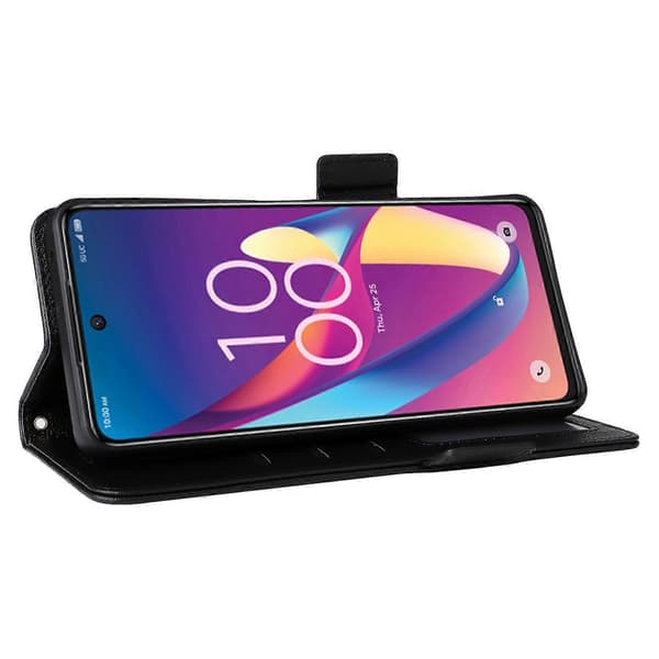Til TCL 50 XL 5G Etui Læder Litchi Tekstur Kortholder Foldbart Stand Cover - Grå Black