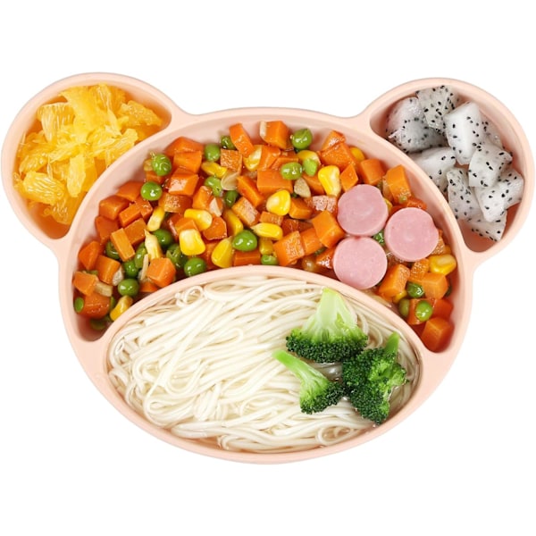 Baby Suction Plate, Non-Slip Silicone Baby Plate Baby Bowl Suction Cup Silicone Tableware with Compartments Dishwasher and Microwave Approved