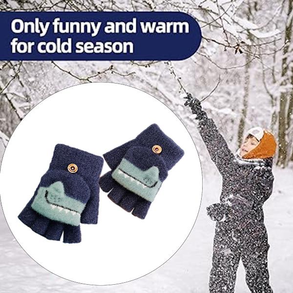 Cartoon konvertibla flip top-handskar Barn stickade