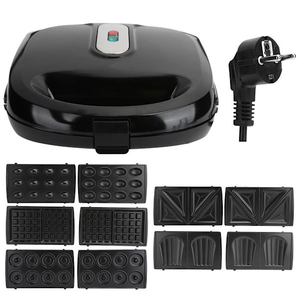750W 6-i-1 Frukostmaskin Elektrisk Våffel Donut Sandwich Panini Madeleines Maskin EU-kontakt 220V