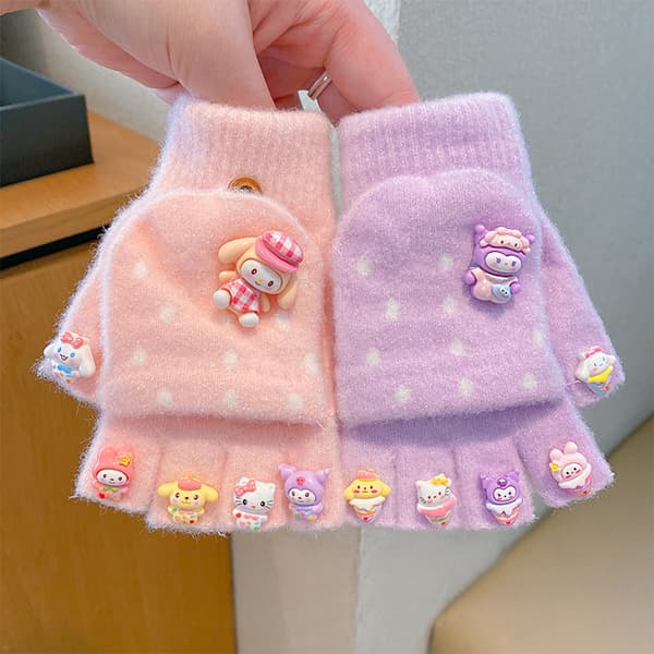 1 par Sanrio varma vinterhandskar för barn - söta, öppna vantar