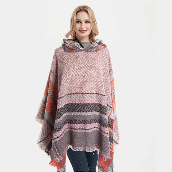 Kvinnors Rutig Huva Kåpa Sjal Filt Poncho Hoodie Kåpa