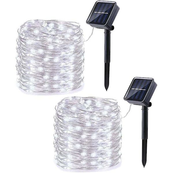 2 st solcellslampor för utomhusbruk, 10 m 100 LED, 8 vattentäta lägen, lämpliga för trädgård, gård,