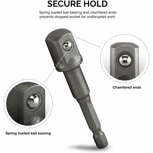 Hexagon Adapter til 1/4, 1/2, 3/8 Firkant - 3 Stk. Hex Socket Ada