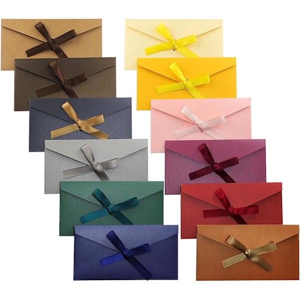 DIY Handgjorda Kuvert, A7 Kuvert med Rosettbanddesign för Bröllopsinbjudningar, Färgglada Platta Kort Ingår för Jul, Alla Hjärtans Dag
