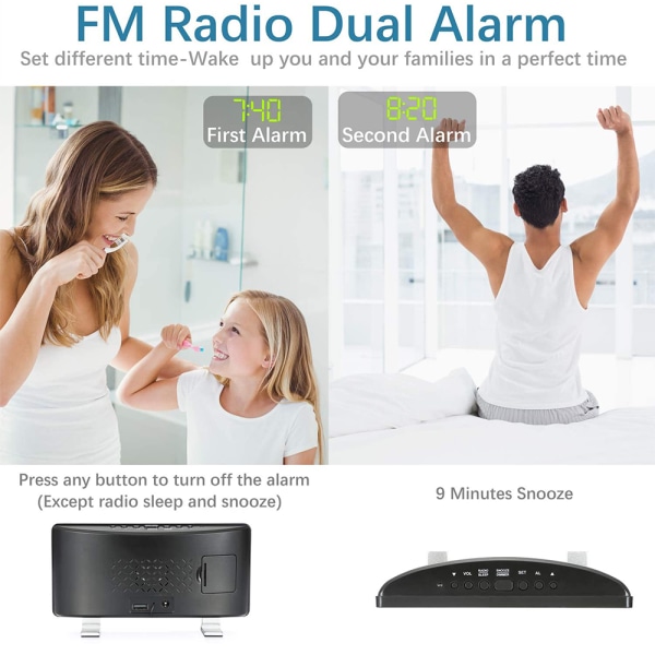 Digital vekkerklokke, vekkerklokker for soverom med FM-radio