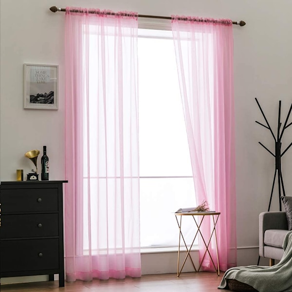 Voile Gardin Transparent Gardin i Ensfarvet Stangedesign