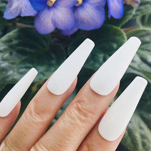 Florry Coffin Extra Long Tekokynnet Ballerina Painattavat Kynnet Mattamusta Akryylikynnet Naisille ja Tytöille 24 kpl (Musta)