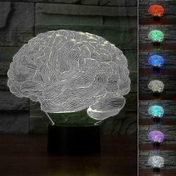 3D Menneskehjerne - Lillehjerne Model Bordlampe 7 Farveskiftende LED Natlampe Gave