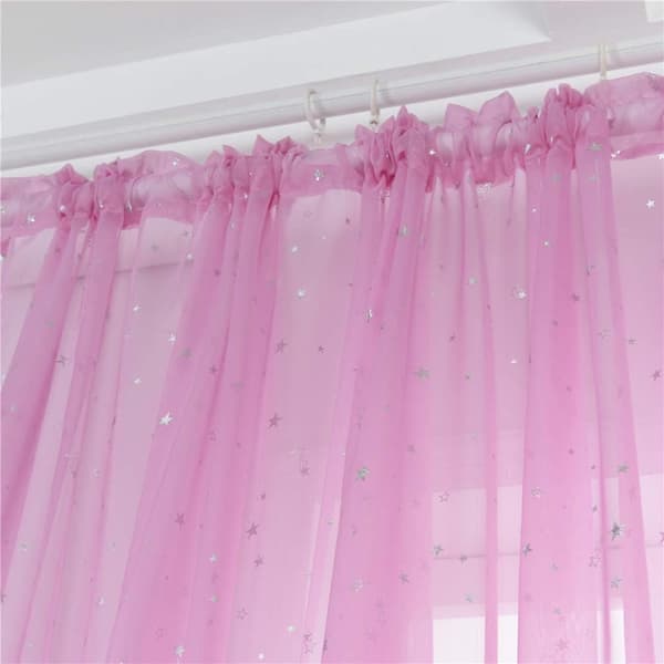 1 stk - 100 * 200 cm (rosa) Voile vindusgardin Romantisk sølv