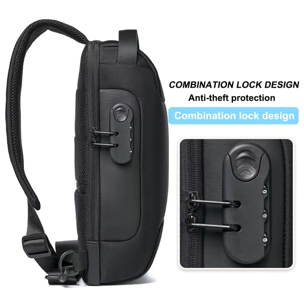 Sling Bag Anti-Theft USB Crossbody Ryggsäck Vattentät bröst