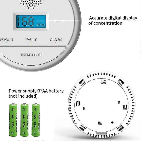 LCD CO Sensor 433MHz Trådløs Fungerende Innebygd 85dB Sirene Lyd Karbonmonoksidforgiftning Advarsel A