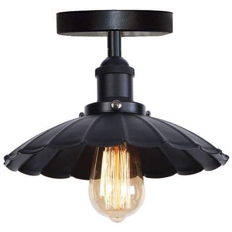 Cham Vintage Loft Plafonlampe i Jern Metal Retro E27 Lys Bar, Sort