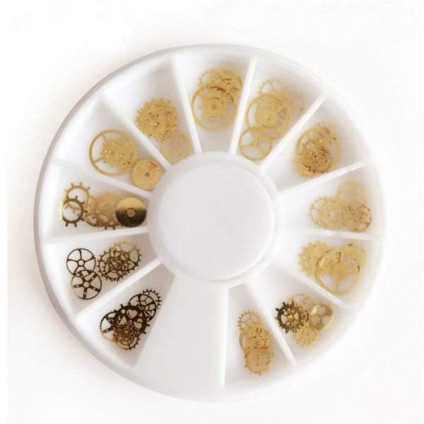 Boks-pakket (ca. 100 stk.) Ultratynde 3D Punk Time Gears Neglebeslag Neglekunst Dekorationer Legering Manicure DIY Negletips