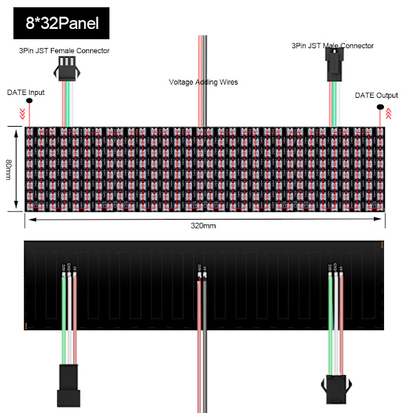 LED Phantom Pixel Skärm WS2812, DC5V, 32 * 8cm Programmerbar RGB