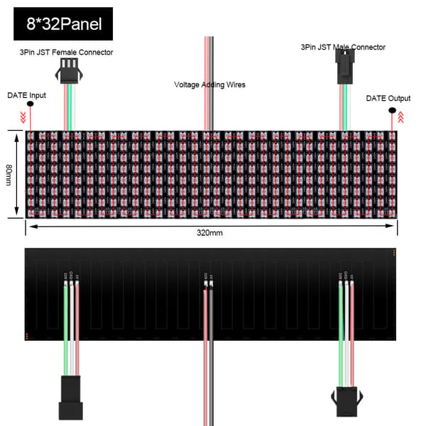 LED Phantom Pixel Skjerm WS2812, DC5V, 32 * 8cm Programmerbar RGB