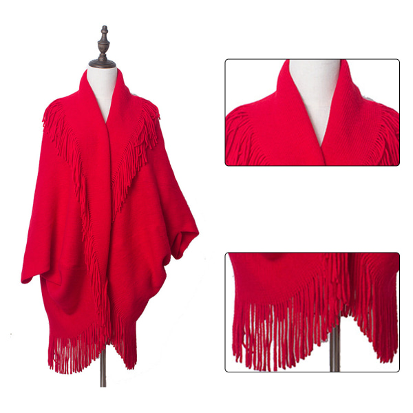 Dame Varmt Sjal Wrap Åben Front Poncho Kappe Farveblok