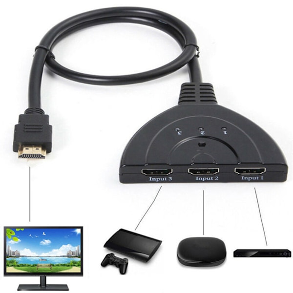 3-portars High-Definition Multimedia Interface-switch 3 i 1 ut 1080P Hub-switcher Plug and Play Splitter-adapterkabel