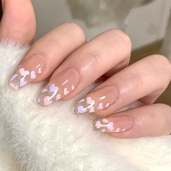 MISUD kista tryck på naglar Medium falska naglar 24 st glansiga lösnaglar cover UV konstgjorda gelnaglar för kvinnor och flickor