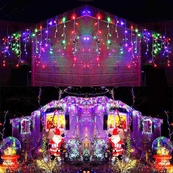 5 m farget LED gardinlys + hann- og hunnplugg