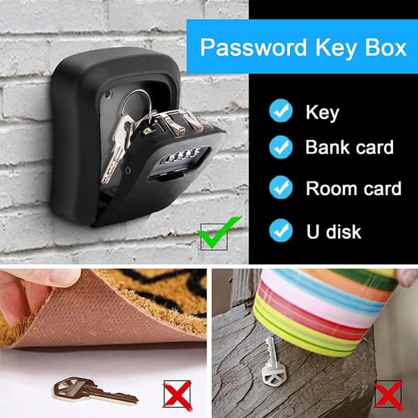 Nøgleboks til vægmontering, Nøgleskab udendørs, Kombinationssikker