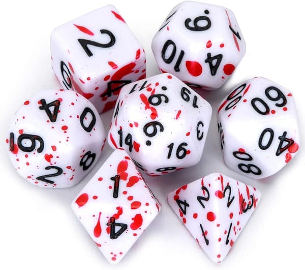 D&D Tärningsset med Oregelbundna Kast Blodröda Prickar Polyhedral Roll