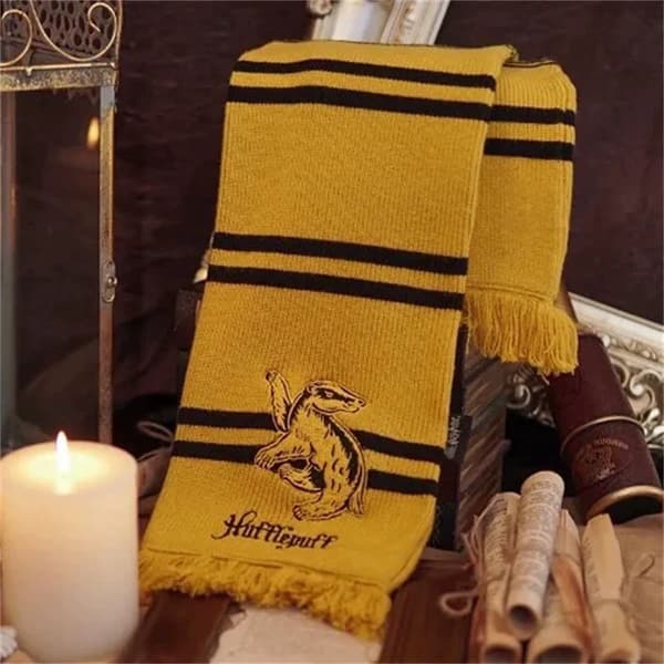 Hufflepuff Strikket Skjerf med Merke, Gul, One Size