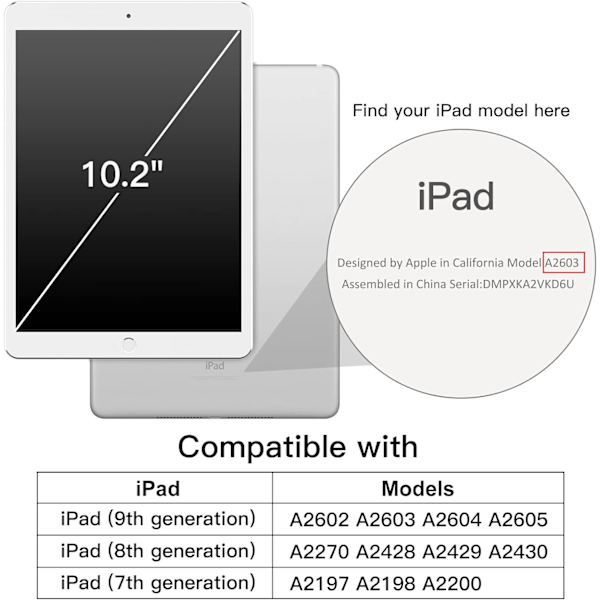 Fodral för iPad 10,2 tum (2021/2020/2019 modell, 9:e/8:e/7:e generationen), automatisk väckning/sömn-skydd