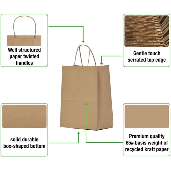 Kraftpapir Gaveposer med Håndtak - Brune Handleposer, Festposer, Godteposer, Gaveposer, Forretningsposer, Kraftposer, Detaljhandelsposer