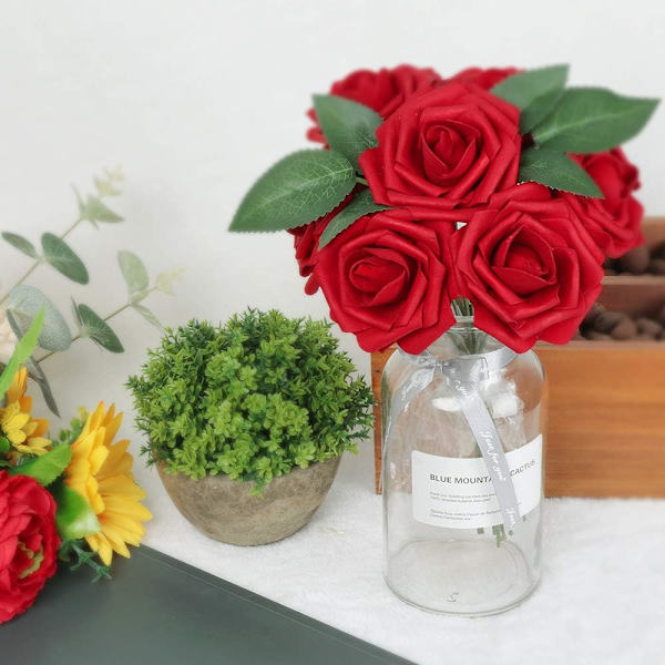 Konstgjord blomma röd ros 25st/50st verklighetstrogna falska rosor
