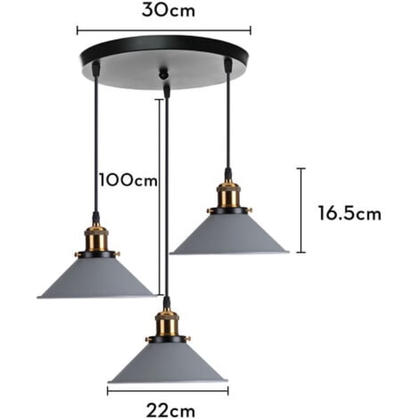 Lustre Hengelampe Design Grå 3 Hode Metall Lampe Hengelampe Spisestue Soverom Stue