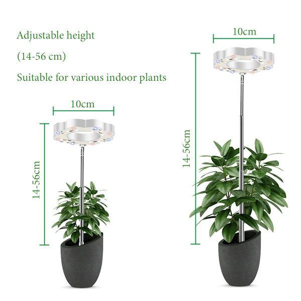 Växtlampor för små inomhusväxter, varm+vit 48LEDs fullspektrum växtlampa, höjdjusterbar med 5V 2A adapter, 3/9/12H timer, 3 spektral