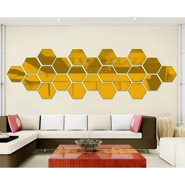 Sett med 12 selvklebende hexagonale akrylvegg speil