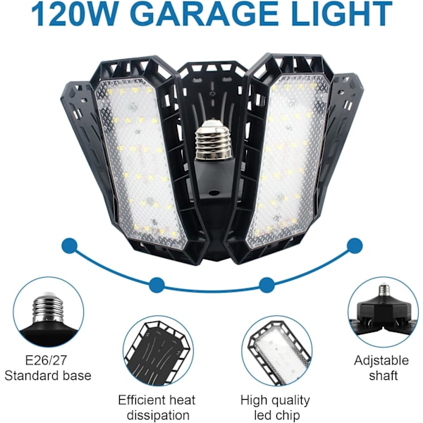 Lys upp dina utrymmen, Cool Daylight White LED Garagelampor med deformerbara paneler för omedelbar belysning, Super Bright 12000 Lumen Garage