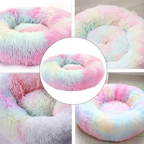 Rund Donut Seng Til Hund Kat Plys Soothing Comfy Sovemadras Kurv Farve 40cm