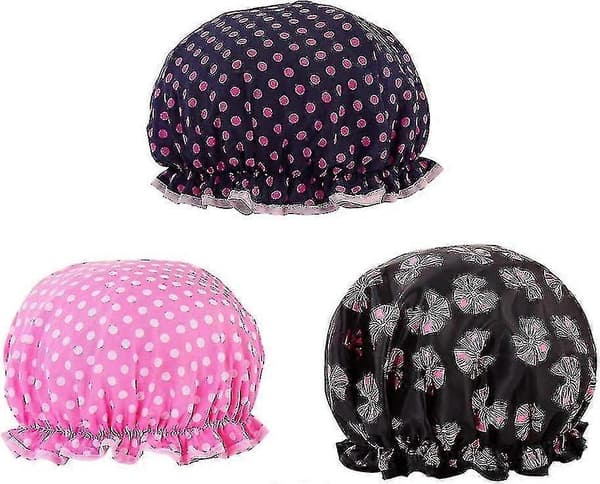 Vattentäta duschmössor dubbelt lager badmössor elastisk duschhatt (3-pack (storlek för vuxna)) present style4