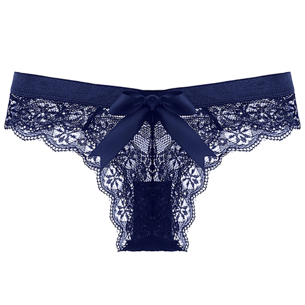 Navy Blå S Truser Bomulls-T-truser Sømløse Intimtøy Lav Midje Transparent Utskjæring Sløyfe Lace Thong