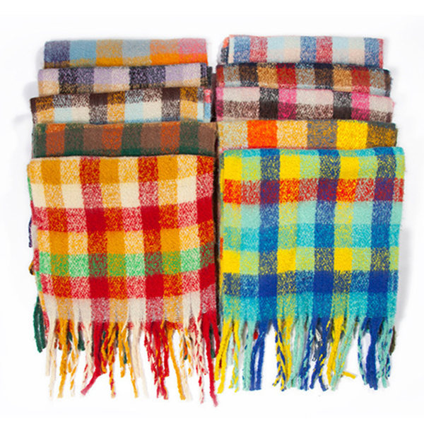 Kvindes Cashmere Stor Farvet Ternet Sjal Vinter Varmt Wrap