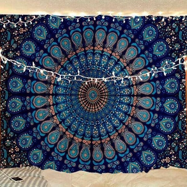 Traditionel mandala hippie vægophæng, blomster guld sengetøj